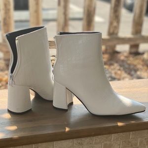 White embossed chunk heel boots